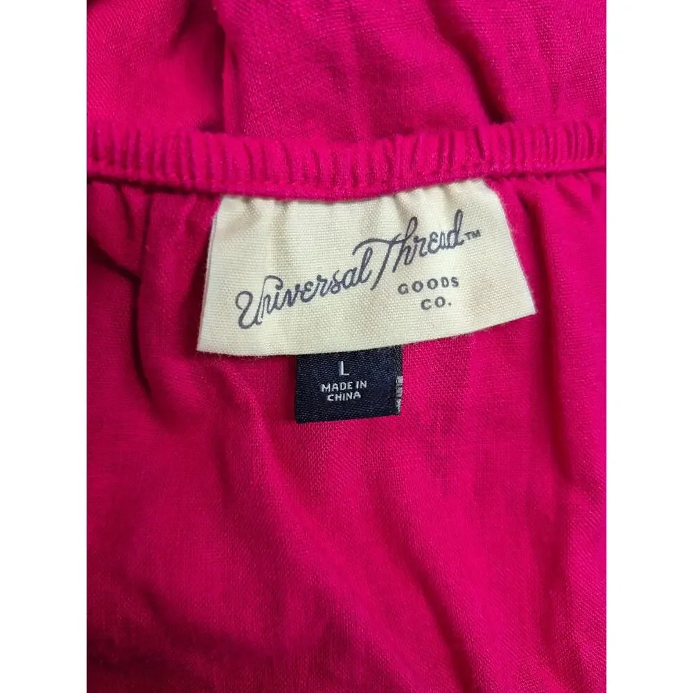 Universal Thread Linen Blend Fuchsia Midi Dress Pockets Size L - Picture 6 of 7